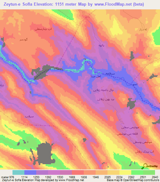 Zeytun-e Sofla,Iran Elevation Map