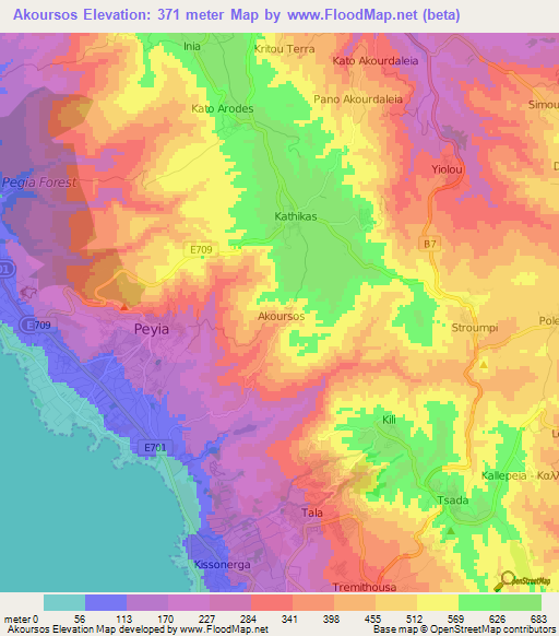 Akoursos,Cyprus Elevation Map