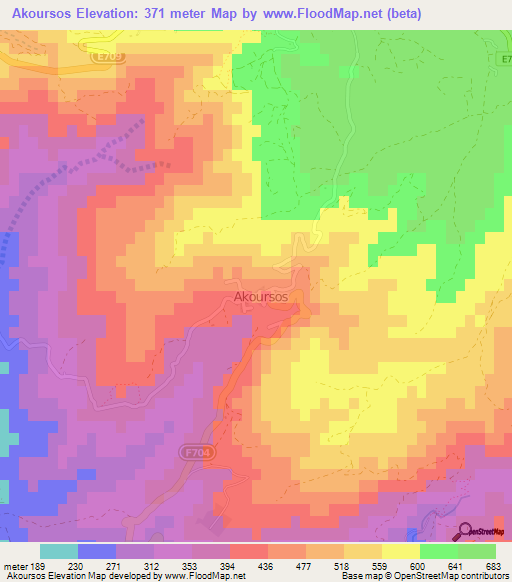 Akoursos,Cyprus Elevation Map