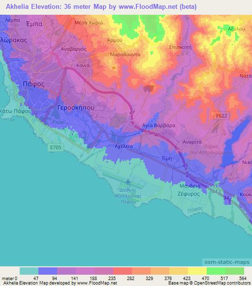 Akhelia,Cyprus Elevation Map
