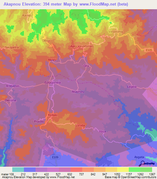 Akapnou,Cyprus Elevation Map
