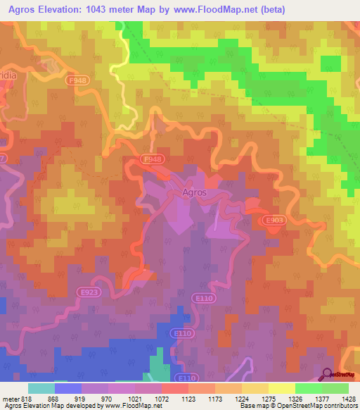 Agros,Cyprus Elevation Map