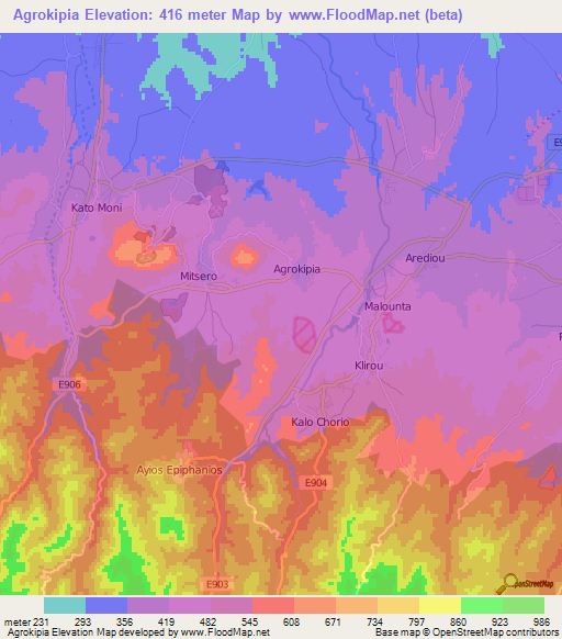 Agrokipia,Cyprus Elevation Map