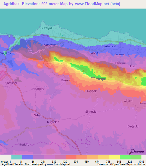 Agridhaki,Cyprus Elevation Map
