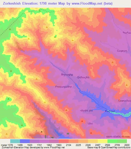 Zorkeshish,Azerbaijan Elevation Map