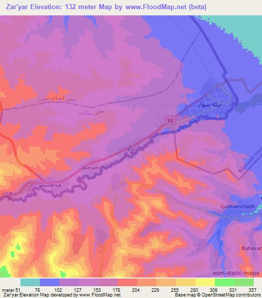 Zar'yar,Azerbaijan Elevation Map