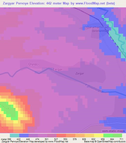 Zargyar Pervoye,Azerbaijan Elevation Map