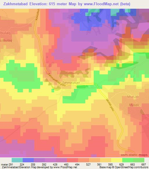 Zakhmetabad,Azerbaijan Elevation Map
