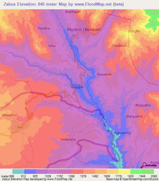 Zabux,Azerbaijan Elevation Map