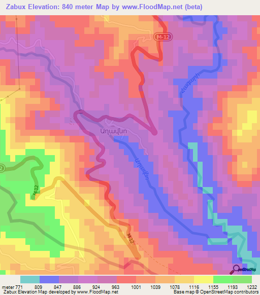 Zabux,Azerbaijan Elevation Map