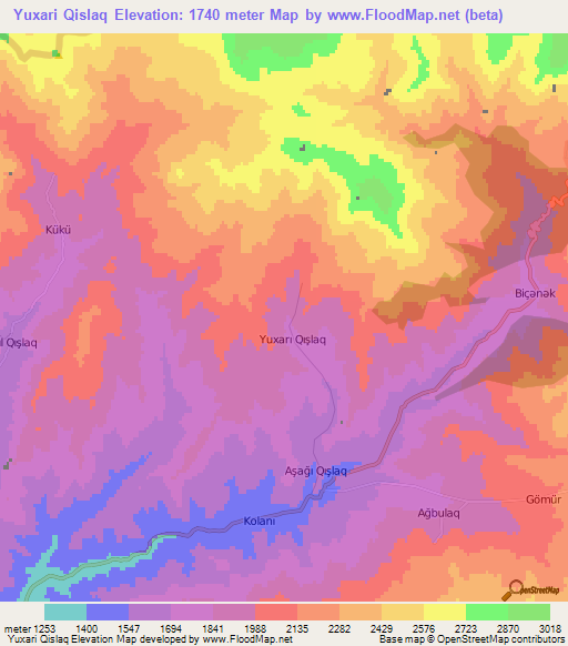 Yuxari Qislaq,Azerbaijan Elevation Map