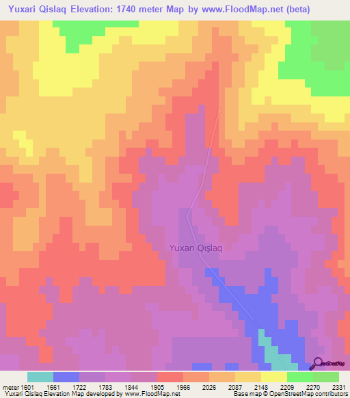 Yuxari Qislaq,Azerbaijan Elevation Map