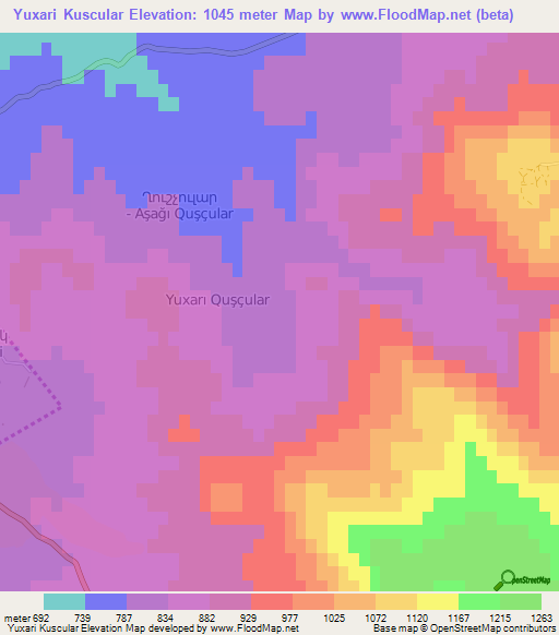 Yuxari Kuscular,Azerbaijan Elevation Map