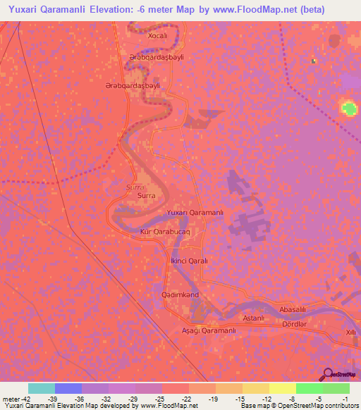 Yuxari Qaramanli,Azerbaijan Elevation Map