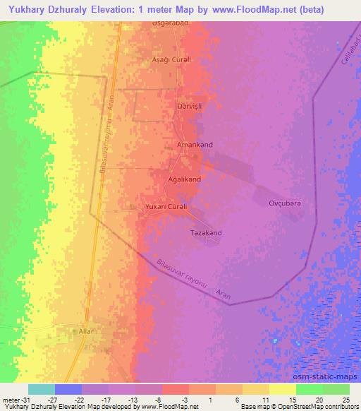 Yukhary Dzhuraly,Azerbaijan Elevation Map