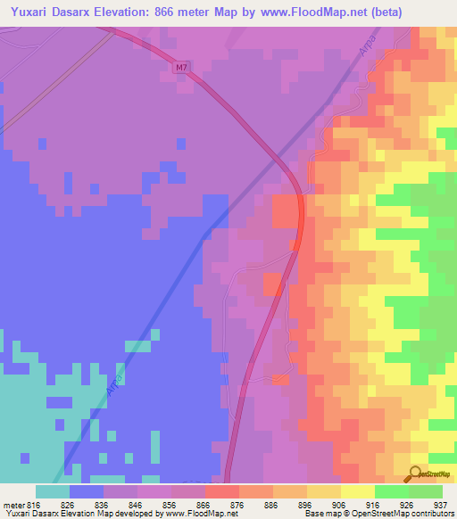 Yuxari Dasarx,Azerbaijan Elevation Map