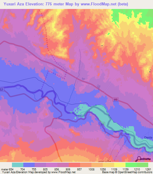 Yuxari Aza,Azerbaijan Elevation Map
