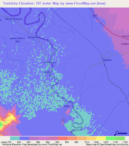 Yenidzha,Azerbaijan Elevation Map