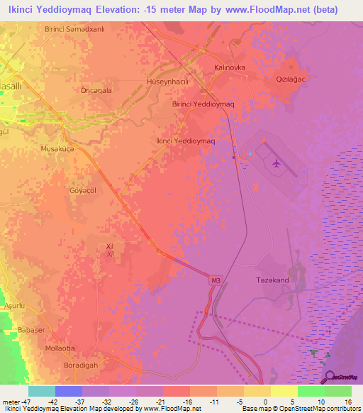 Ikinci Yeddioymaq,Azerbaijan Elevation Map