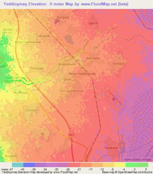 Yeddioymaq,Azerbaijan Elevation Map