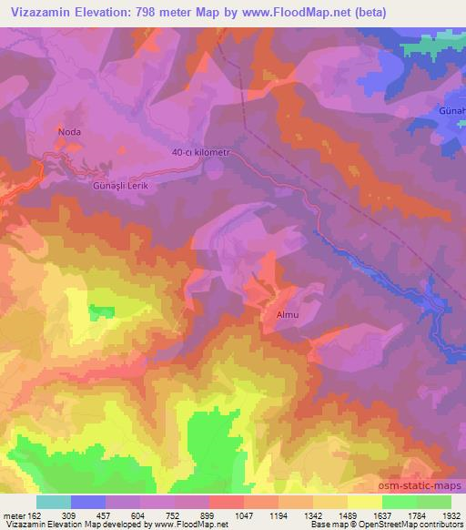 Vizazamin,Azerbaijan Elevation Map