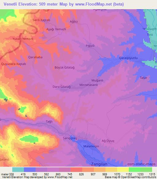 Venetli,Azerbaijan Elevation Map