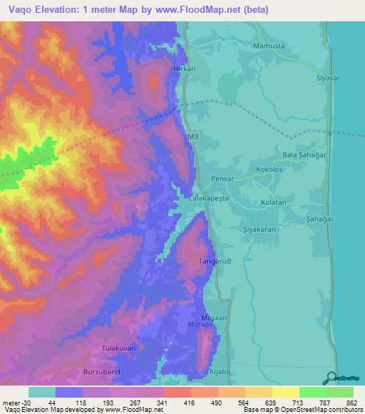 Vaqo,Azerbaijan Elevation Map