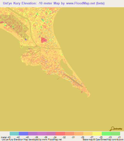 Ust'ye Kury,Azerbaijan Elevation Map