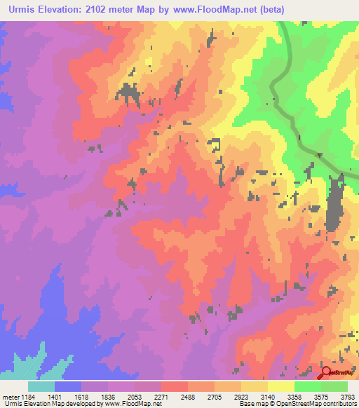 Urmis,Azerbaijan Elevation Map