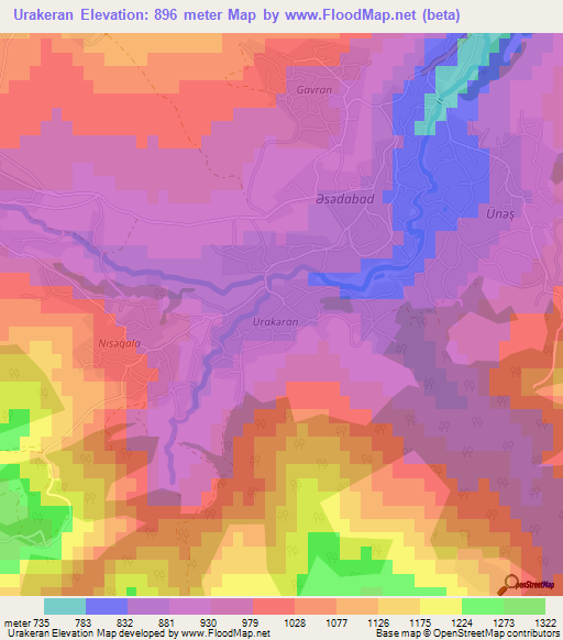 Urakeran,Azerbaijan Elevation Map