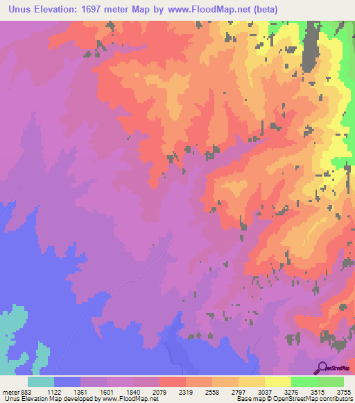 Unus,Azerbaijan Elevation Map