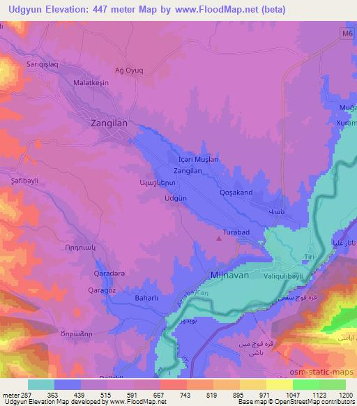 Udgyun,Azerbaijan Elevation Map