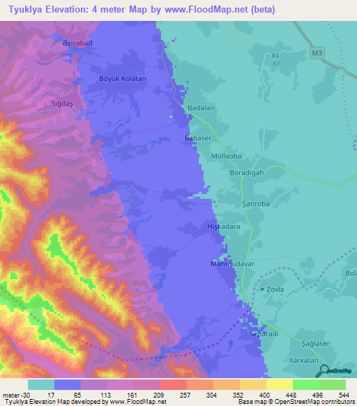 Tyuklya,Azerbaijan Elevation Map