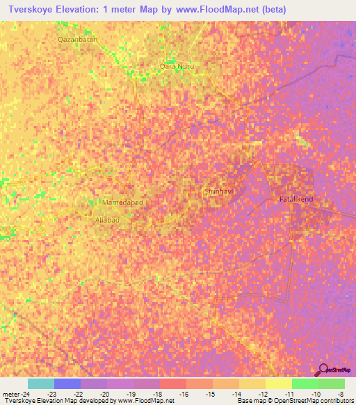 Tverskoye,Azerbaijan Elevation Map