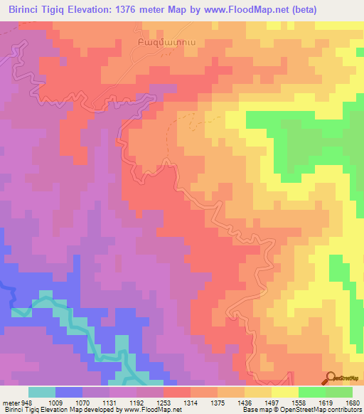 Birinci Tigiq,Azerbaijan Elevation Map