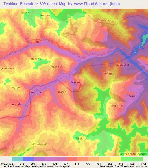 Teshkan,Azerbaijan Elevation Map