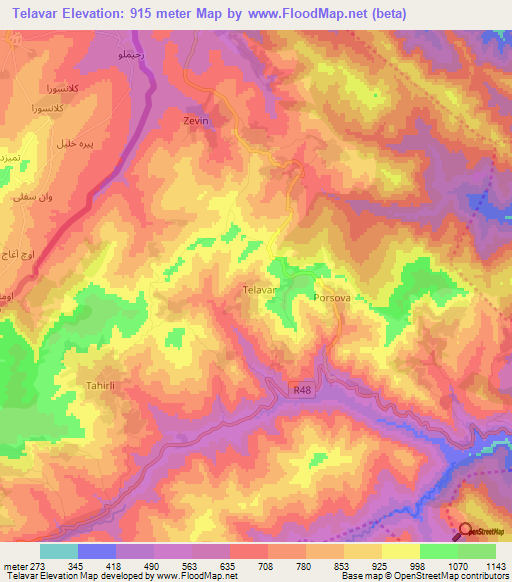 Telavar,Azerbaijan Elevation Map
