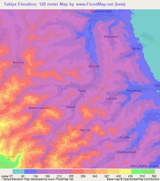 Teklya,Azerbaijan Elevation Map