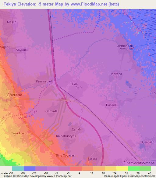 Teklya,Azerbaijan Elevation Map