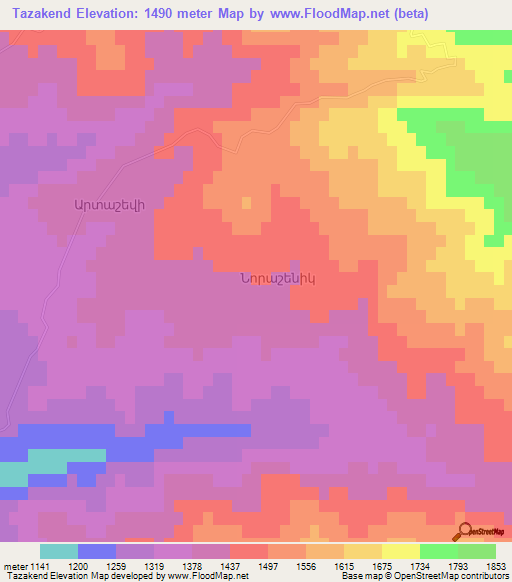 Tazakend,Azerbaijan Elevation Map