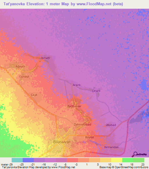 Tat'yanovka,Azerbaijan Elevation Map