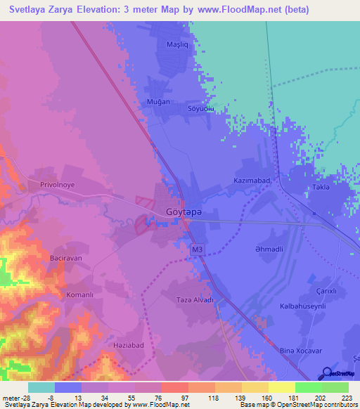 Svetlaya Zarya,Azerbaijan Elevation Map