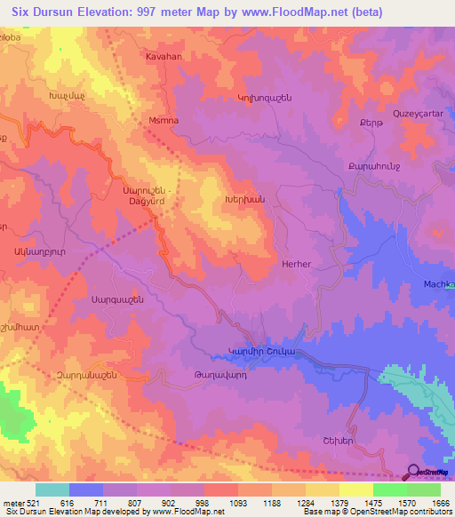 Six Dursun,Azerbaijan Elevation Map