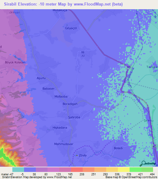 Sirabil,Azerbaijan Elevation Map