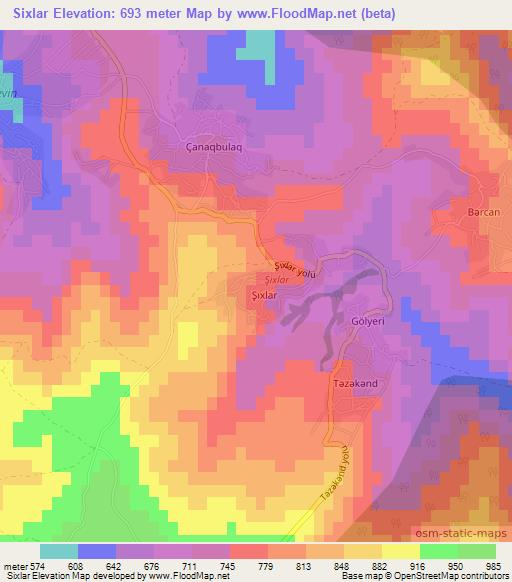 Sixlar,Azerbaijan Elevation Map