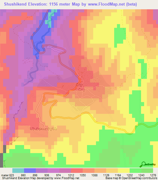 Shushikend,Azerbaijan Elevation Map