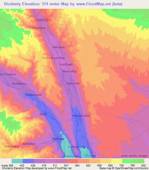 Shotlanly,Azerbaijan Elevation Map