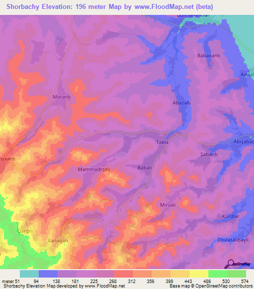 Shorbachy,Azerbaijan Elevation Map
