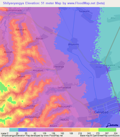 Shilyavyangya,Azerbaijan Elevation Map