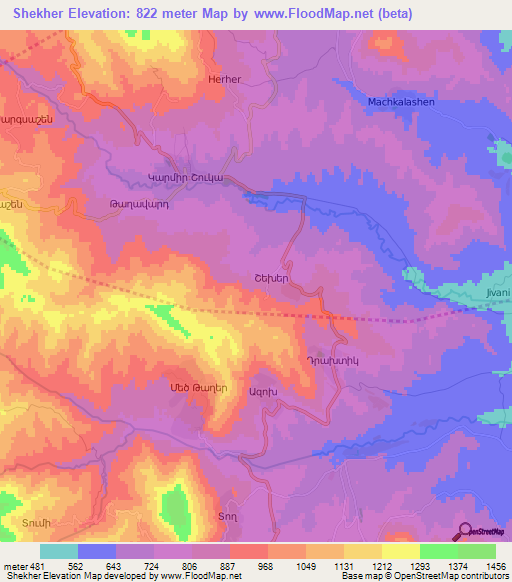 Shekher,Azerbaijan Elevation Map